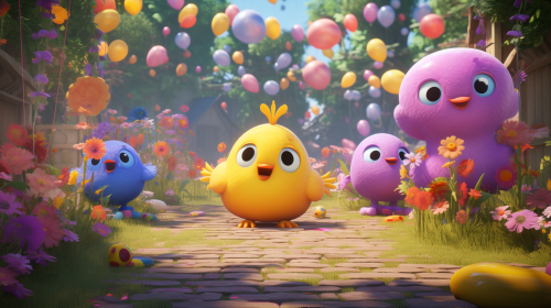 Joyful friends dancing in colorful garden