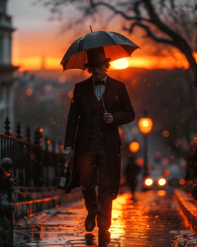 Dandy man in 1910 with umbrella Dandy man in 1910 with umbrella