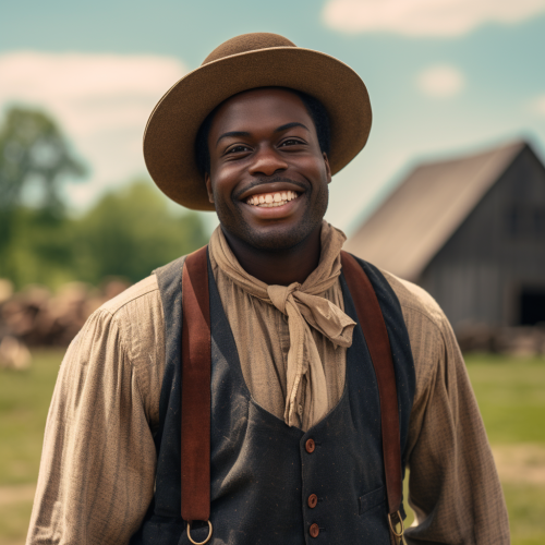 Daniel Kaluuya in 1830s Farm Attire Smiling
