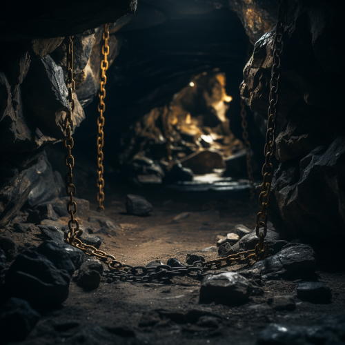 Close-up of chains on cave floor