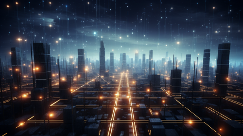 Glowing interconnected nodes in dark cyber realm