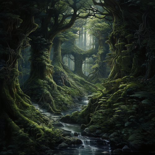 Enchanting forest with towering trees