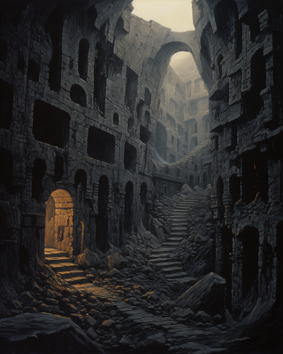 Illustration of haunting dark catacombs
