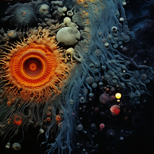 Microorganism galaxies in dark microscope view