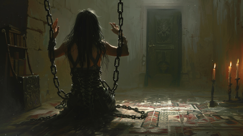 Dark Haired Woman in Chains