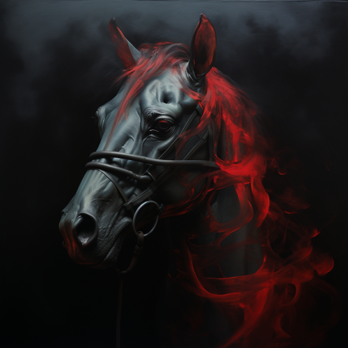 Abstract horse head with dark, red smoke