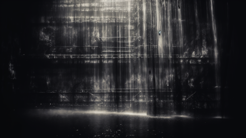 Mysterious dimly lit foggy hallway