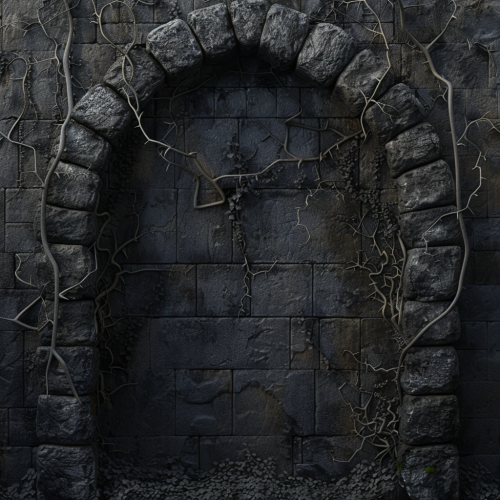 Stone wall with vines archway Stone wall with vines archway