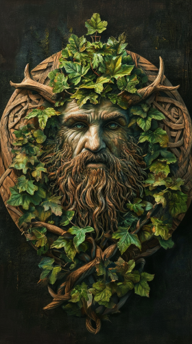 Dark Synth Celtic Bearded Cernunnos Green Man Round Mandala