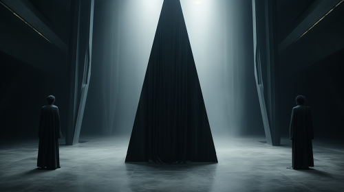 Imposing monolith in eerie white room  ?