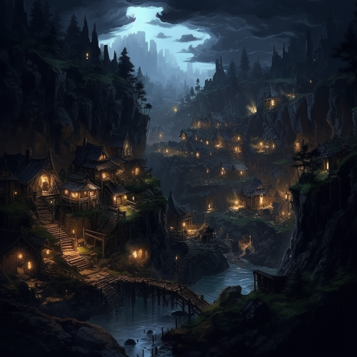 Stylistic landscape with cozy towns