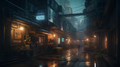Cinematic cyberpunk cityscape at night