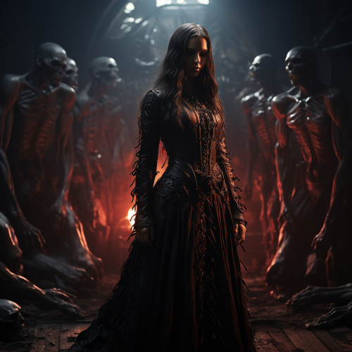 Dark fantasy hell environment with skulls