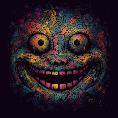 Angry smiley face with dark psychedelic colors