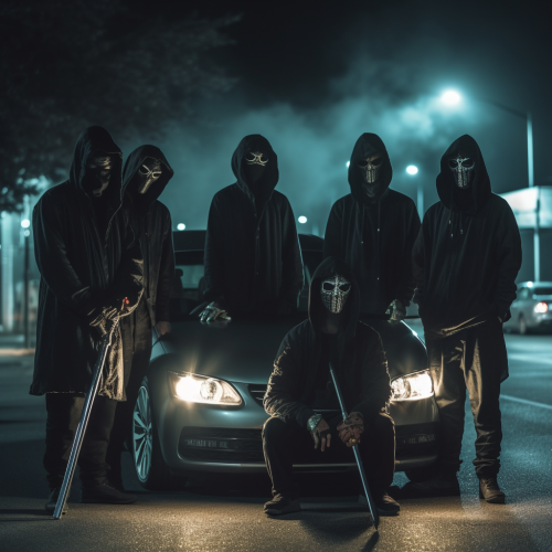 Grim Reaper Gang with Laser Eyes in Night Parking