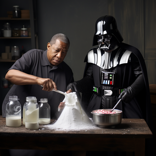 Darth Vader and Bill Cosby churning butter