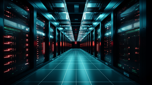 Eye-level photo of data center with dramatic effect