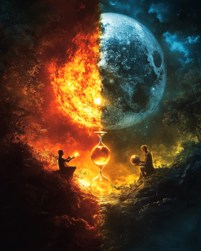 Sun Moon Hourglass Flame Art