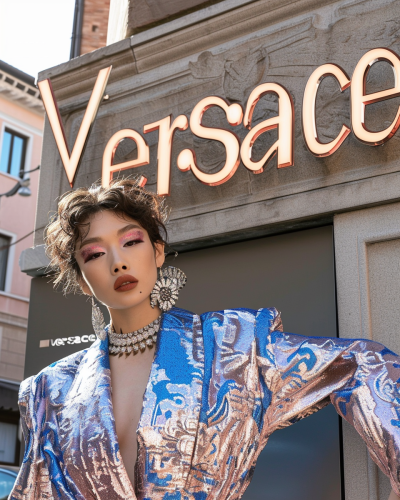 Luxurious Versace Outfit Fashion Model