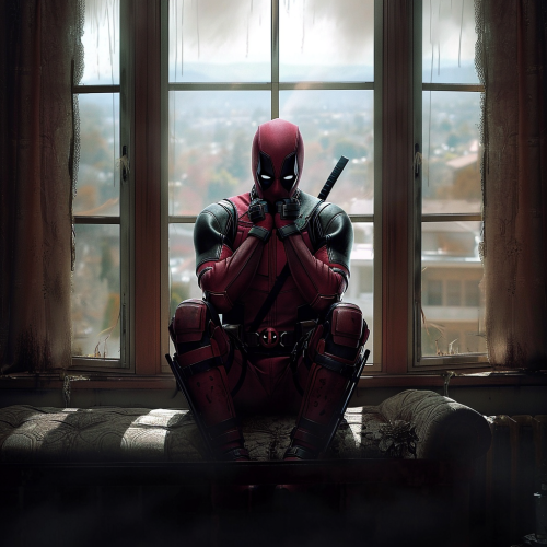 Deadpool looking out of window