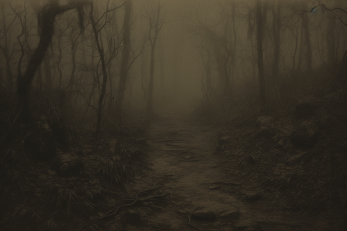 Mysterious deep forest trail in Northern China landscape