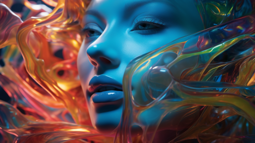 Close-up portrait of woman's face made of deep sea organisms Close-up portrait of woman's face made of deep sea organisms