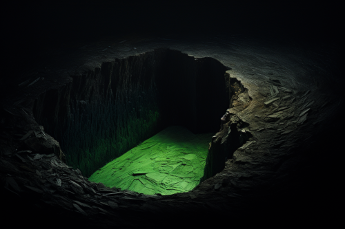 View of a deep pit on a black background View of a deep pit on a black background