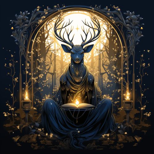 Fairy playing flute on deer illustration