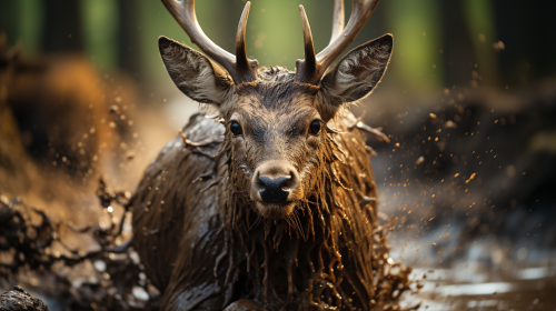 Deer running in mud