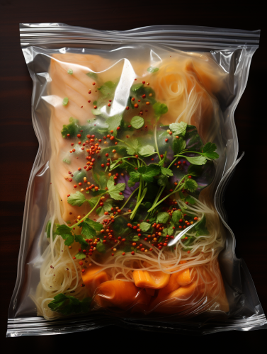 Delicious noodles in plastic packaging