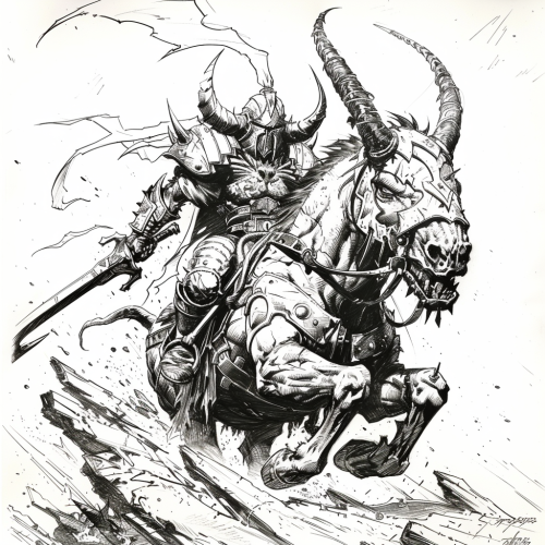 Knight riding demonic war horse