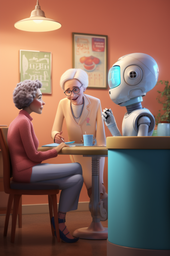 Realistic scene of a dentist clinic with receptionist and AI robot