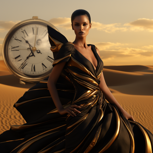 Beautiful tanned woman in black and gold sequence