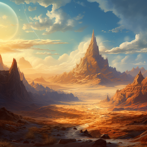 Fantasy desert landscape with lone spire
