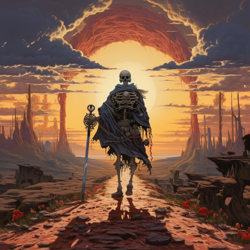 Traveler with sword and poncho in desert