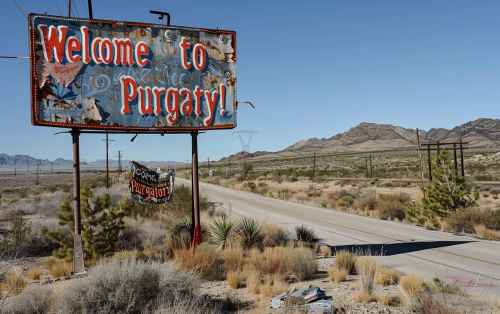 Scary small city billboard purgatory