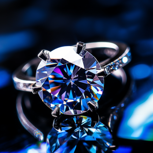 Diamond ring sparkling under blue lighting