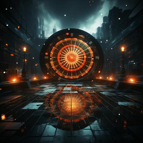 Digital dartboard with bullseye and futuristic lighting