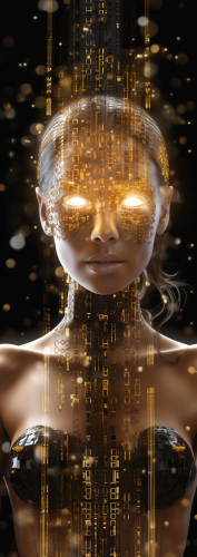 Digital hologram showcasing transactions, investments, cryptocurrencies, and gold