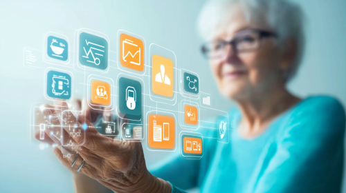 Modern IT Icons with Senior Caregiver
