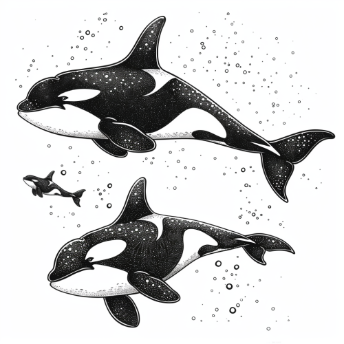 Orcas digital stamp coloring book