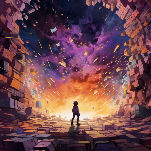 Colorful abstract dimensional mosaic in space