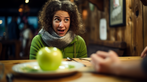 Green apple on dinner plate