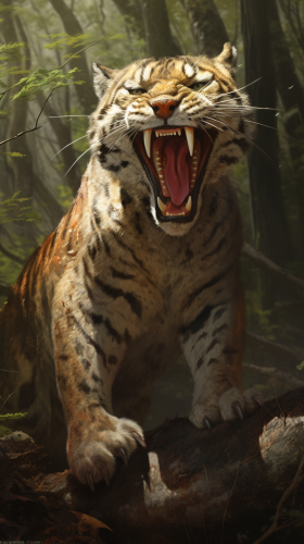 Realistic image of Dinofelis with curved upper canines