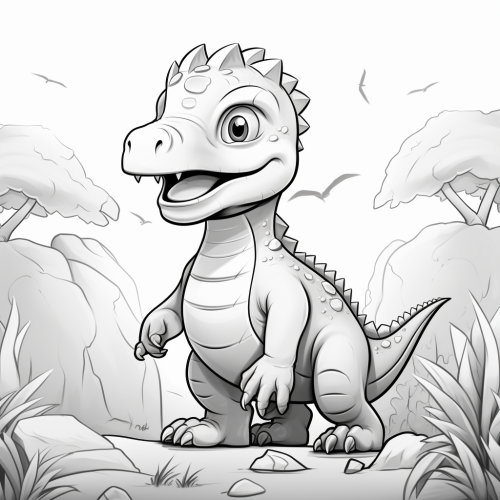 Simple Black and White Dinosaur Illustration