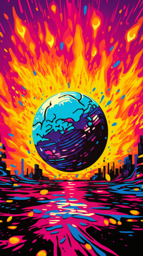 Disco ball on fire LSD trip pop art Disco ball on fire LSD trip pop art