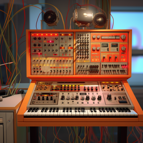 Colorful disco synthesizer playing music