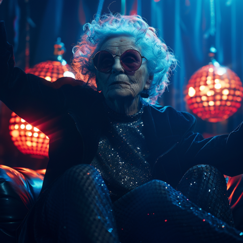 Woman dancing with disco ball