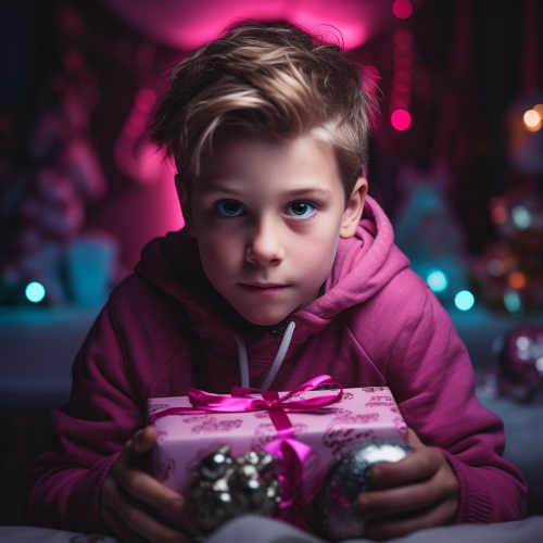 Emotional boy receiving an unwanted Christmas gift