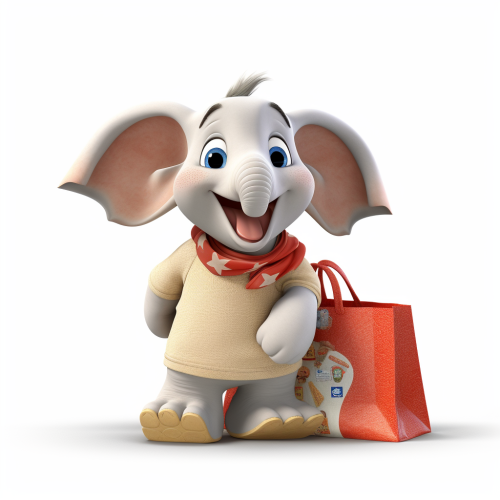 Elephant with Uniqlo Shopping Bag